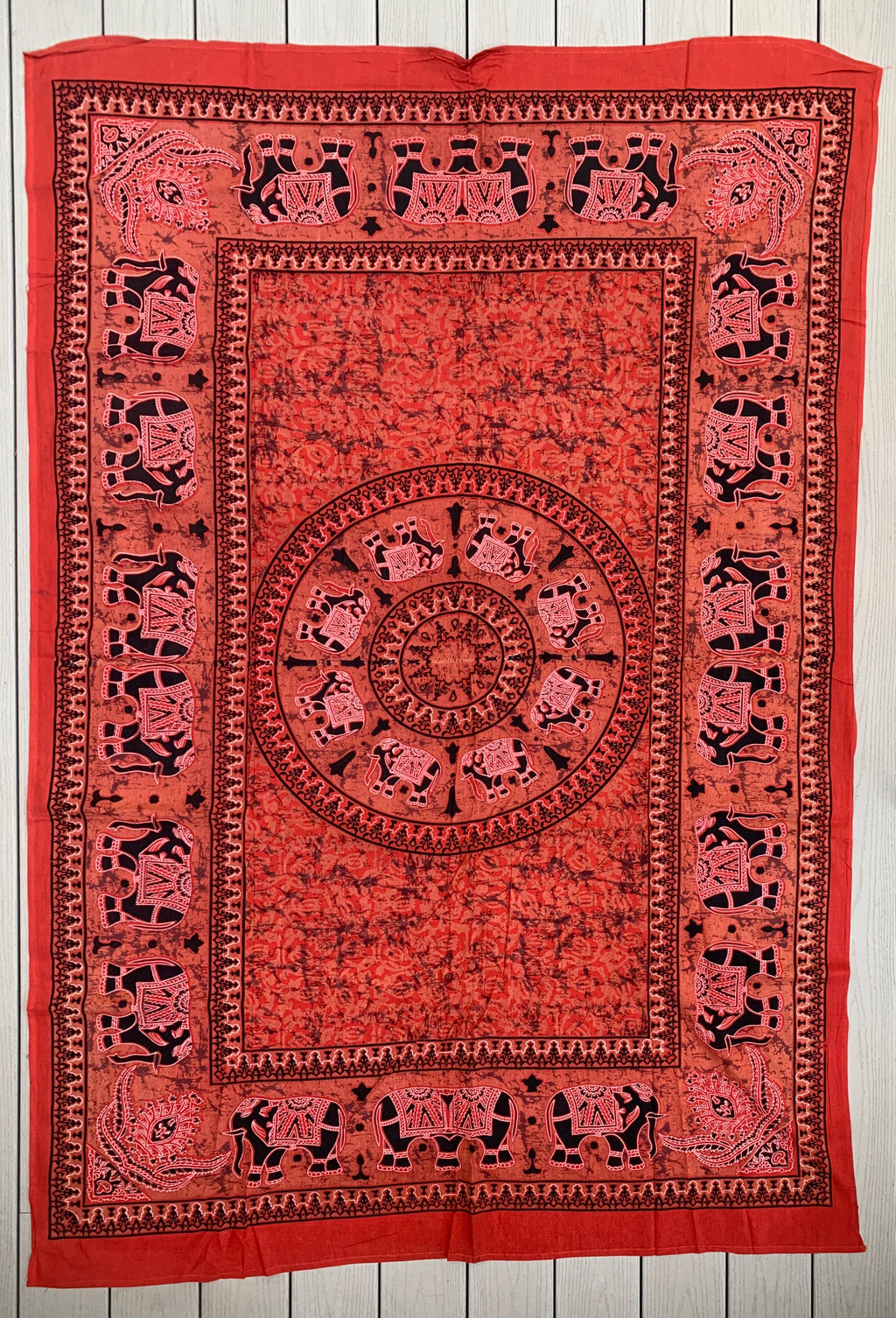 Elephant Mandala Tapestry 80”X50” Red - DharmaObjects
