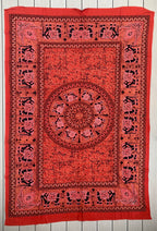 Elephant Mandala Tapestry 80”X50” Red - DharmaObjects