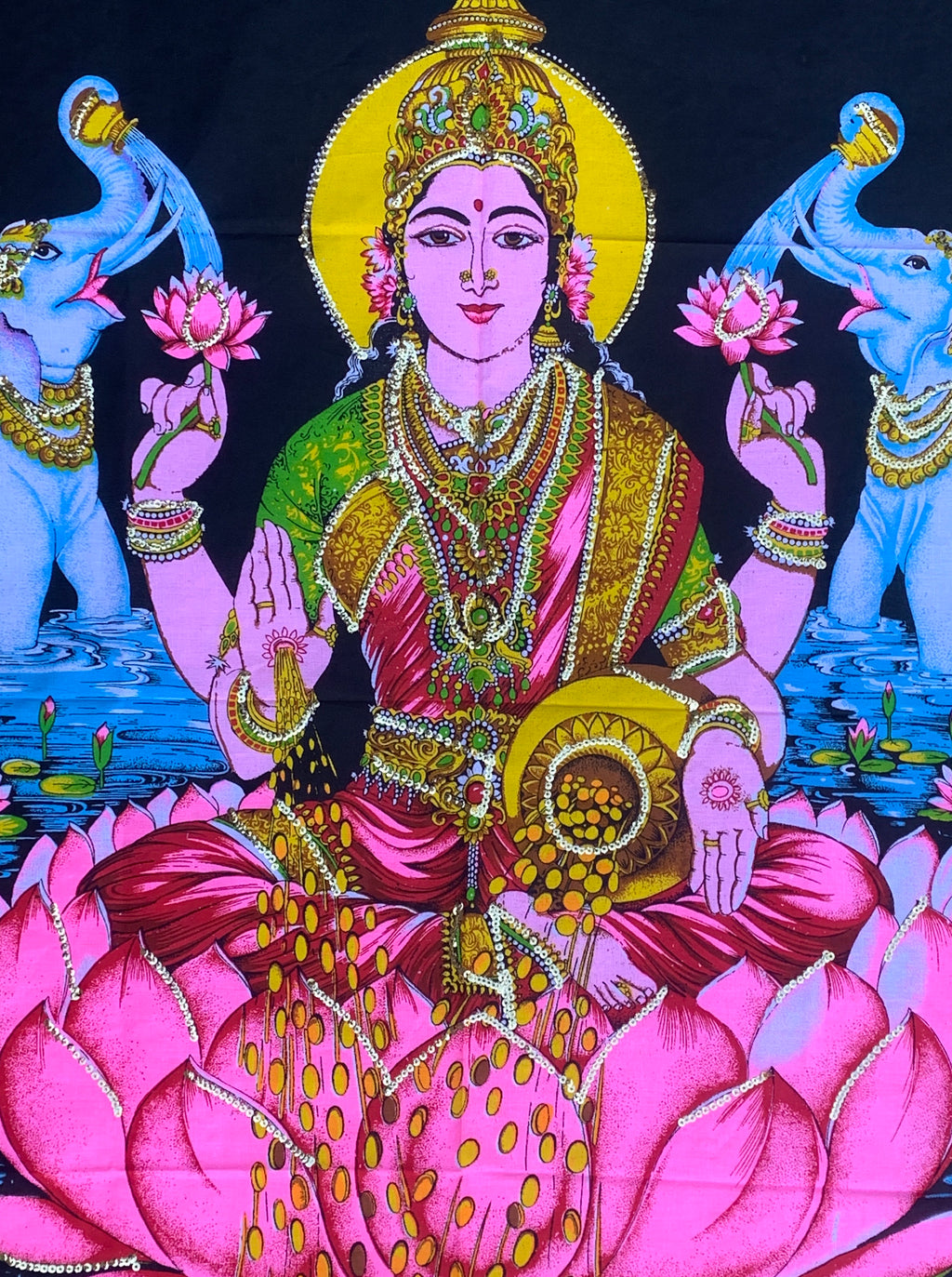 Goddess Laxmi Fabric Tapestry Wall Decor Hanging 43" X30" - DharmaObjects