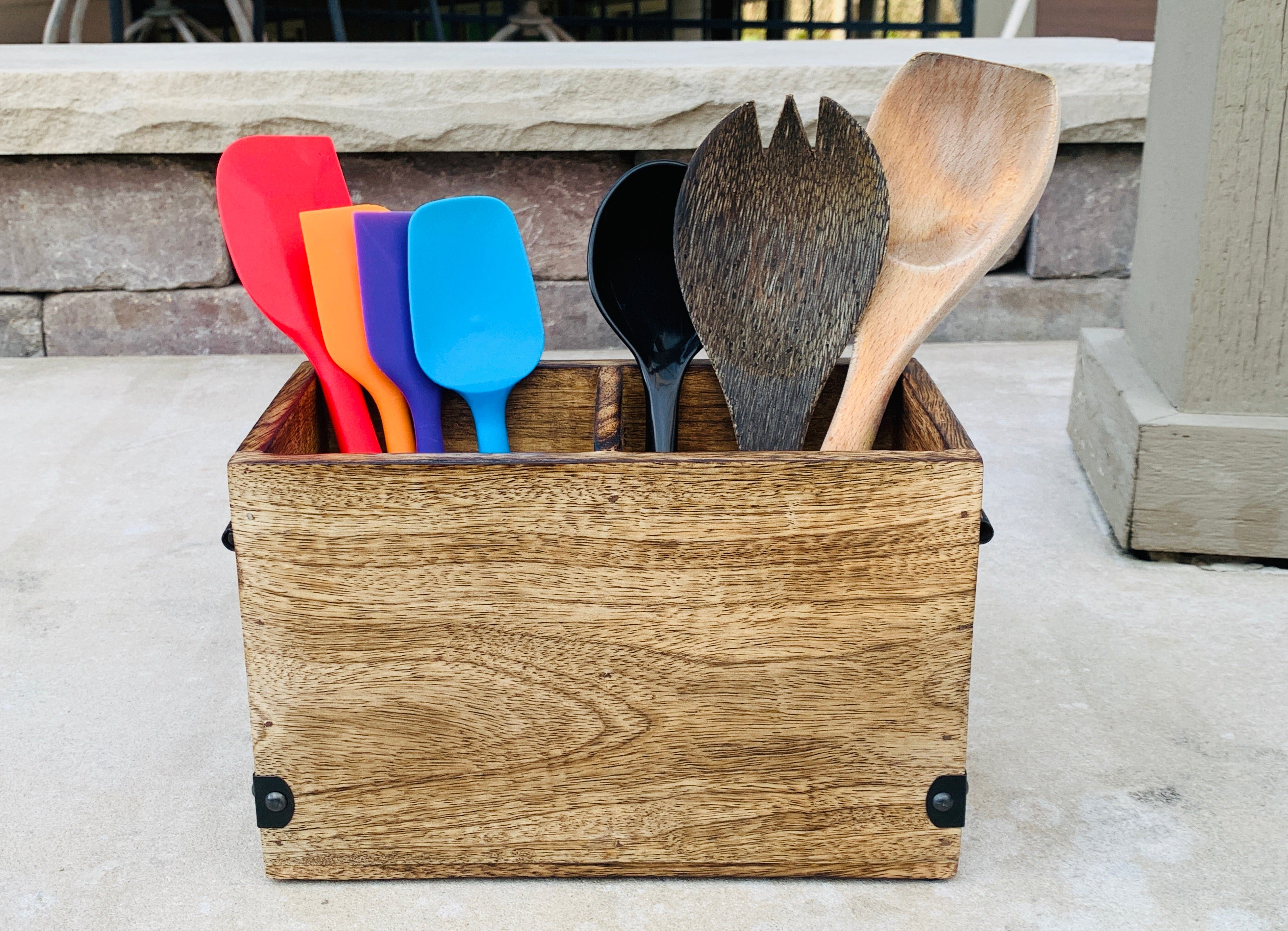 Rustic Country Style Wooden Utensil Cooking Tools Holder - DharmaObjects