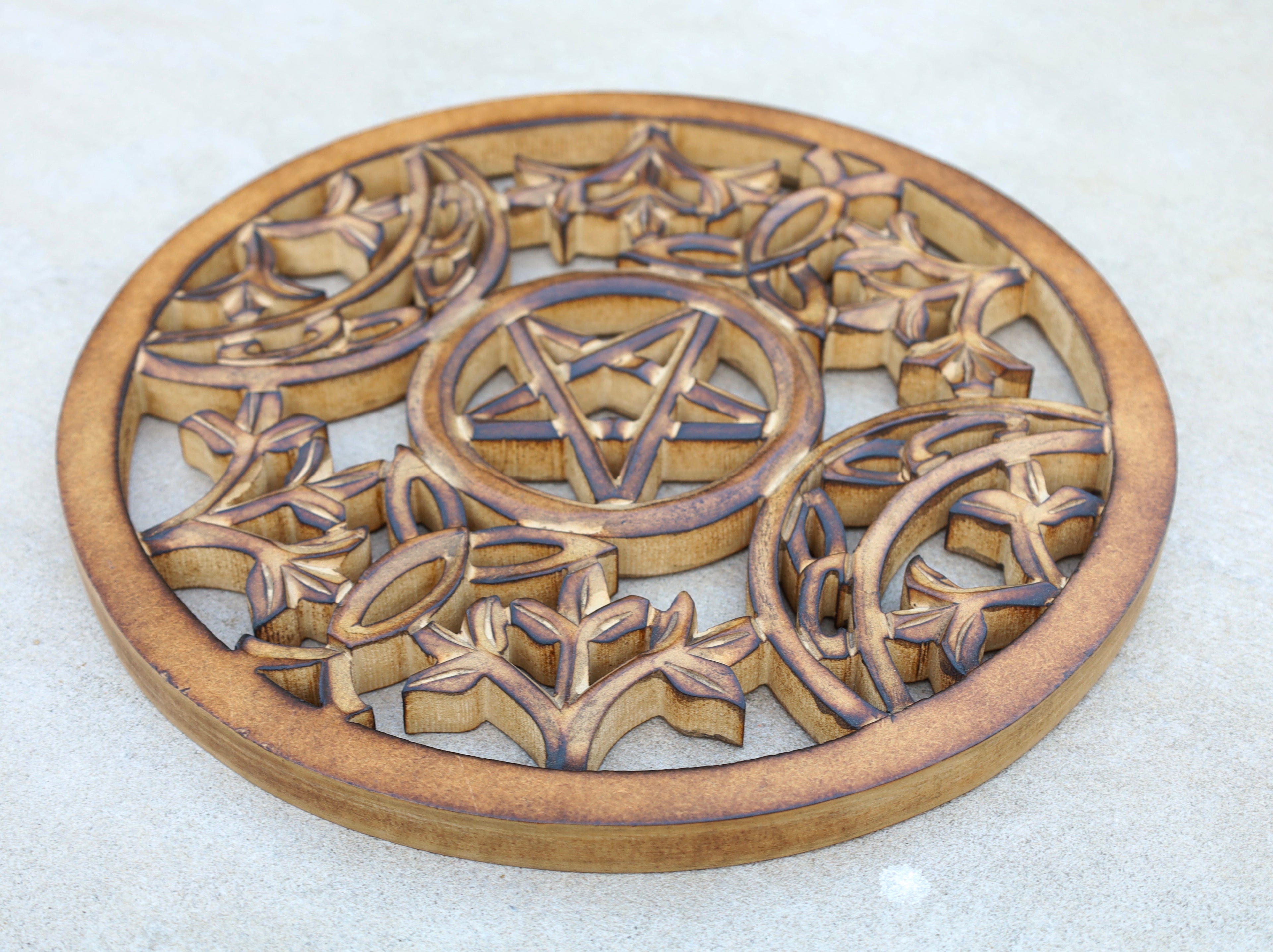 Handcrafted Triple Moon Decor For Home Blessings Protection Rustic Pagan Wiccan Wall Mounted Art - DharmaObjects
