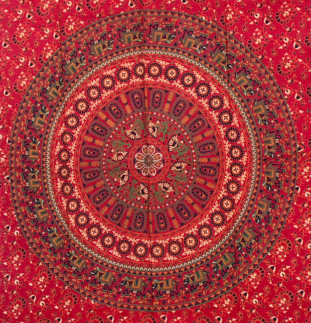 Elephants Mandala Tapestry Wall Decor Hanging 80”X50” Red