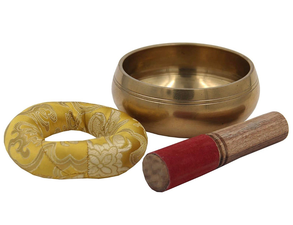 Tibetan 5 Buddhas Singing Bowl Complete Set ~ With Mallet, Brocade Cushion & Carry Bag ~ For Meditation, Chakra Healing, Prayer, Yoga - DharmaObjects