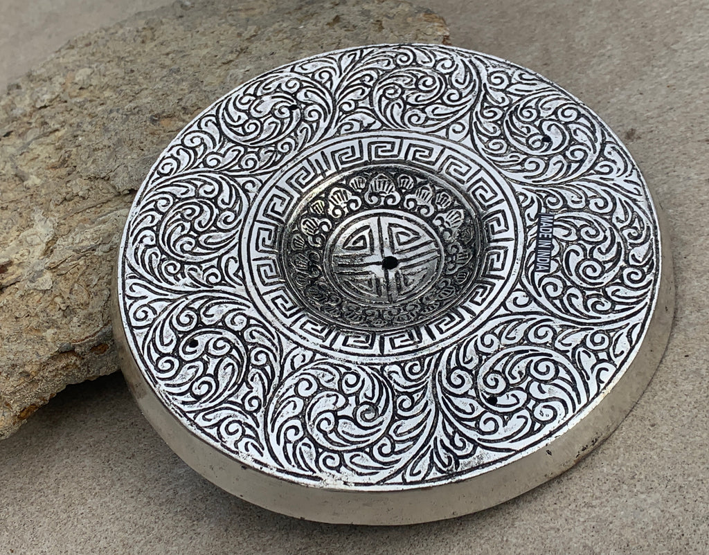 Premium Tibetan Plate Incense Burner Holder Made from Recycled Aluminum 3 in 1. - DharmaObjects