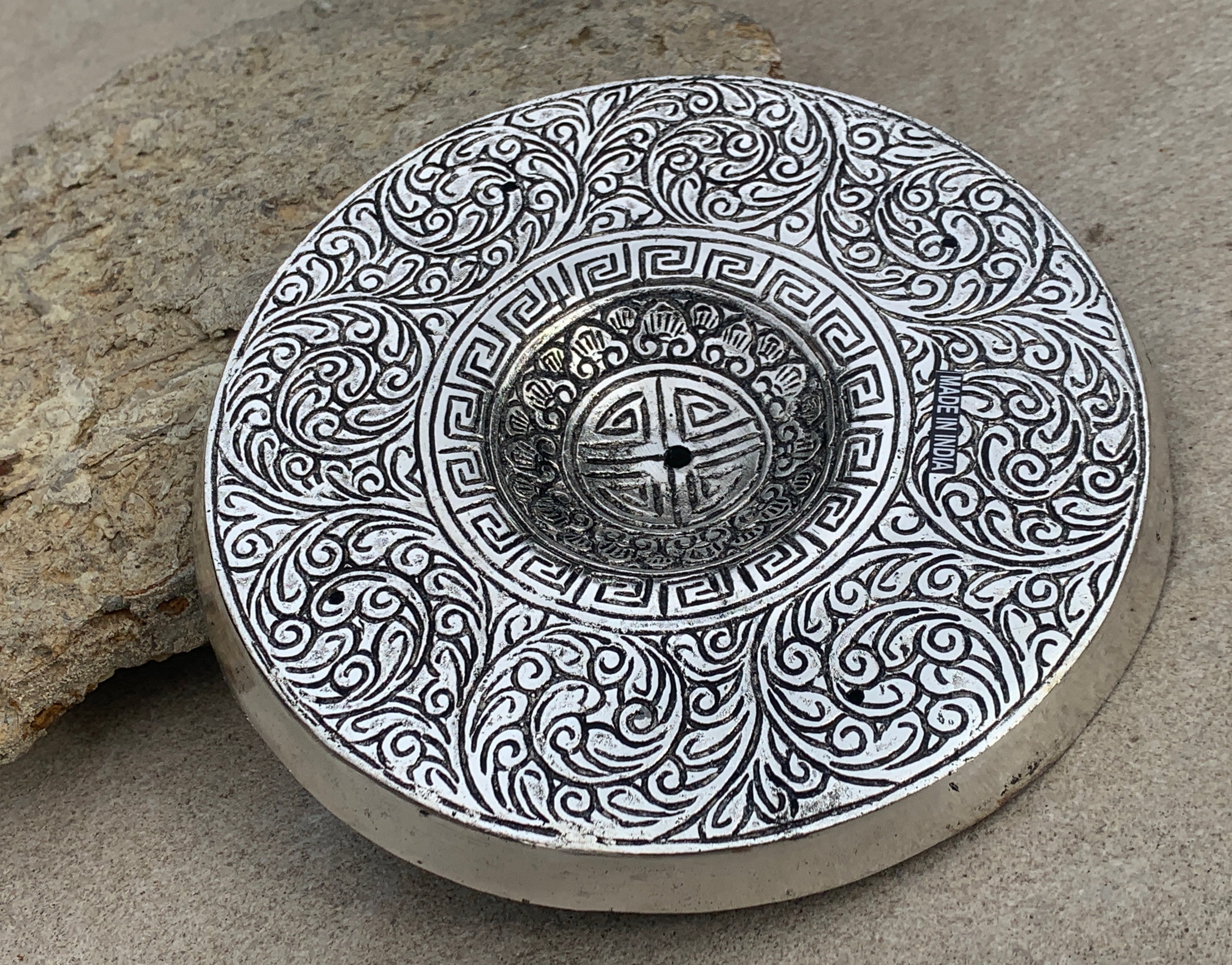 Premium Tibetan Plate Incense Burner Holder Made from Recycled Aluminum 3 in 1. - DharmaObjects