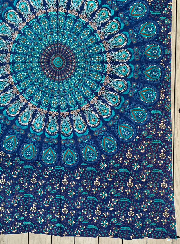 Lotus Mandala Tapestry Wall Hanging Decor 80”X50” Turquoise
