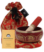 Medium ~ Tibetan 8 Lucky Symols Singing Bowl Set ~ With Mallet, Brocade Cushion & Carry Bag ~ For Meditation, Chakra Healing, Prayer, Yoga - DharmaObjects