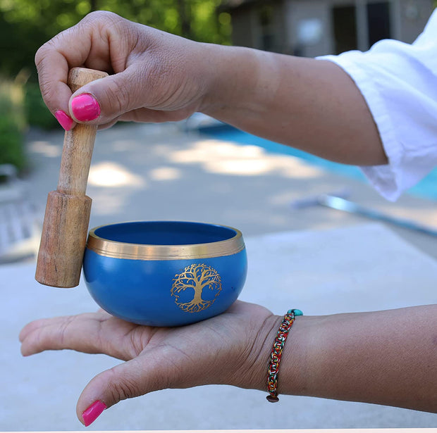 Tibetan Tree Of Life Singing Bowl Mallet Cushion Set ~ For Meditation, Yoga, Spiritual Healing and Mindfulness